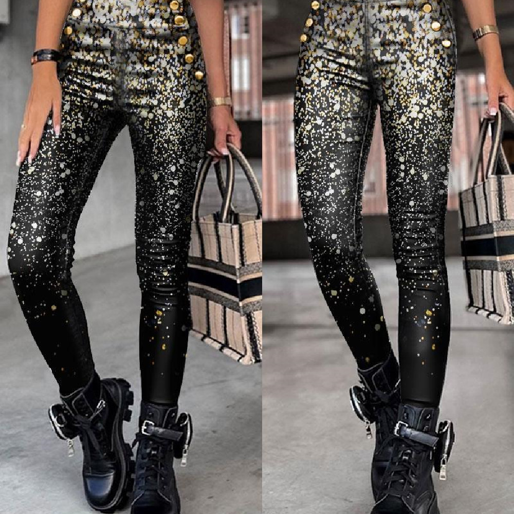 Title 5, Leggings a vita alta con bottoni metallici, mod...