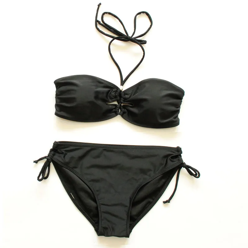 Bikini European And American Fashion Three-point Swimsuit Small Chest Gathered - Black