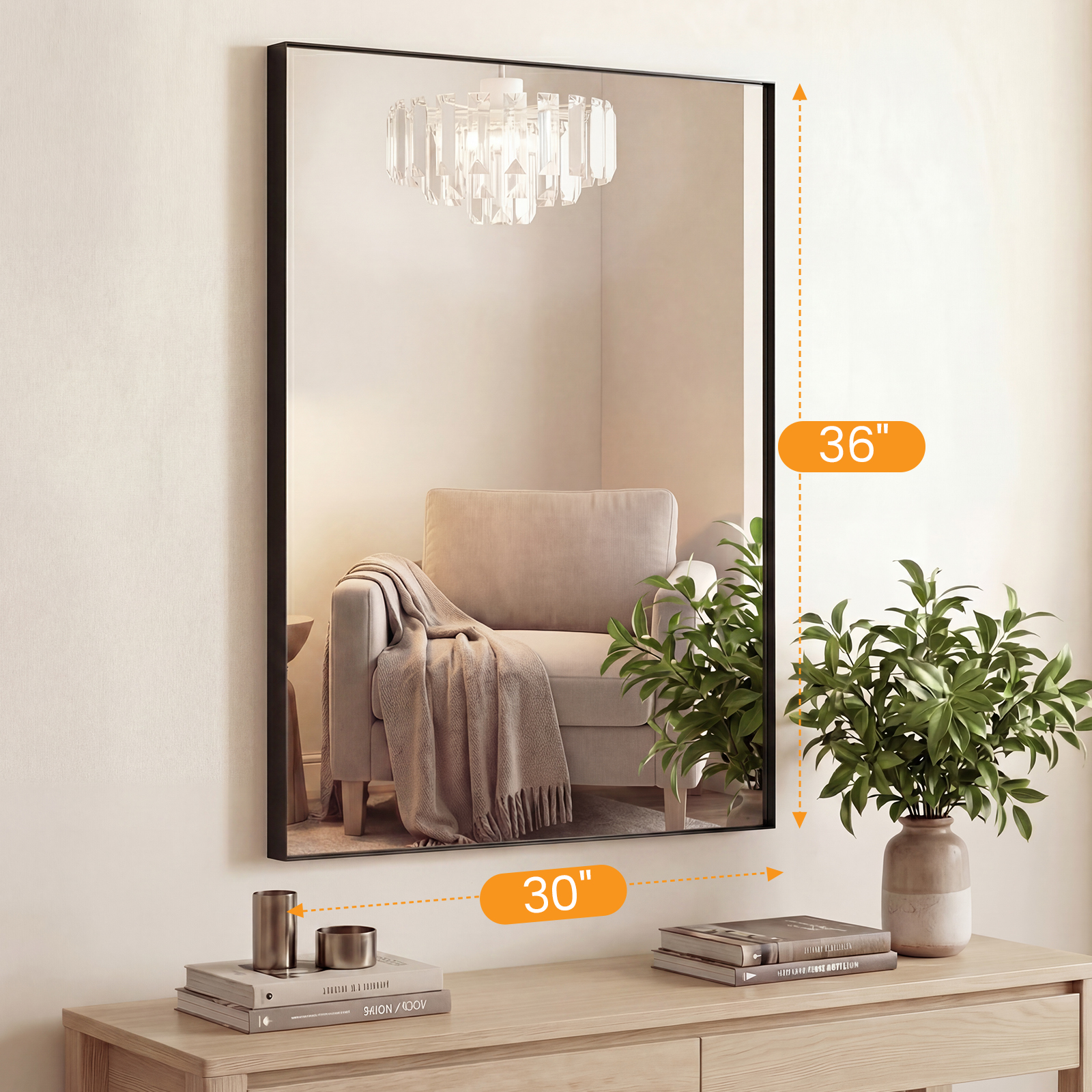 Bathroom Mirror, With Brushed Aluminum Frame, Rectangular Design, Square Corners At All Four Sides, Suitable For Wall Decoration In Home. image 20
