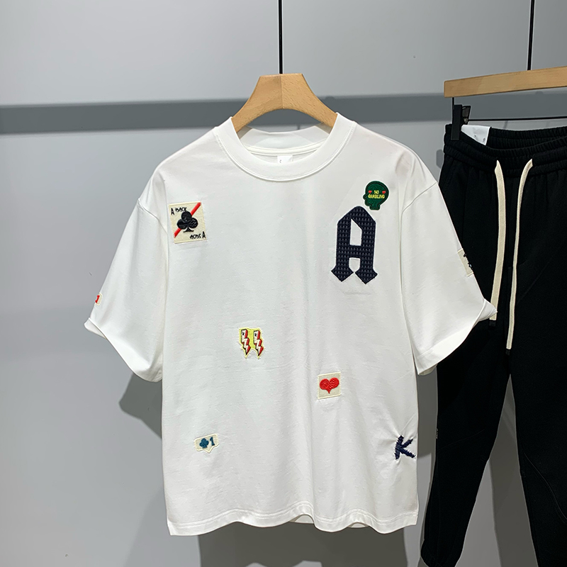 Embroidered Printed Crewneck Short Sleeve T shirt Men's White - Shop at LoveMi