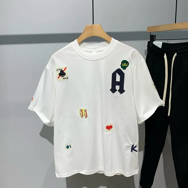 Embroidered Printed Crewneck Short Sleeve T shirt Men's White - Shop at LoveMi
