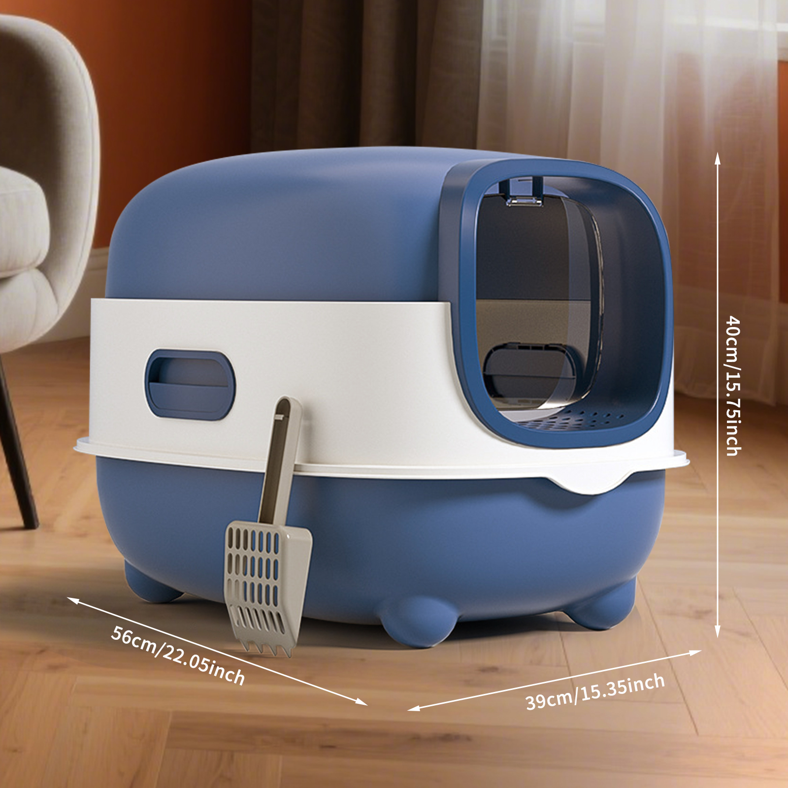 Extra Large Fully Enclosed Flip-Top Cat Litter Box, Anti-Splash & Anti-Tracking Odor Locking Cat Toilet With Free Scoop, Spacious & Sturdy Pet Litter Pan