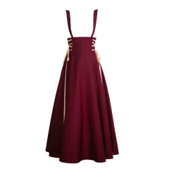 Women's French Retro Elegant Lace-up Long Belted Skirt - Wine Red - View 1