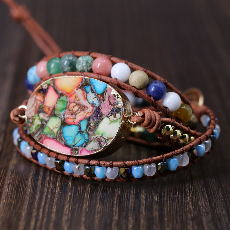 Title 3, Handgeweven turquoise armband met vijf lagen, e...