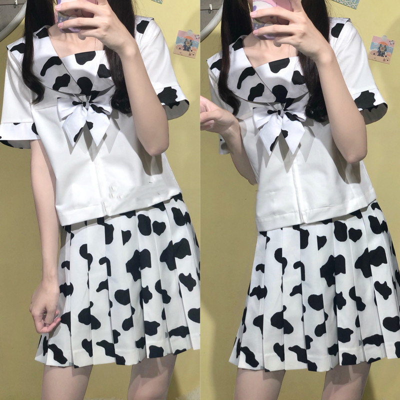 Title 2, Genuine Cow Pattern Solid Color Sailor Dress Sk...