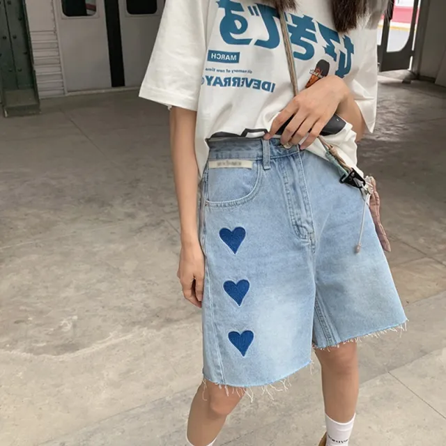 Everything Love Thin Style High Waist Straight Wide Leg Five Points Hot Pants Blue - Shop at LoveMi
