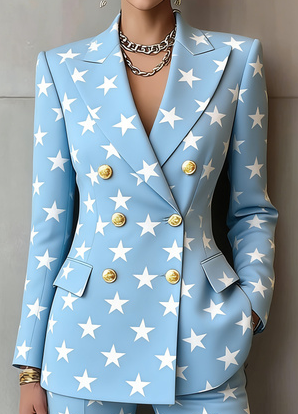 Retro Geometric Double-breasted Suit Jacket For Women, Long-sleeved, Slim Fit, Suitable For Commuting.