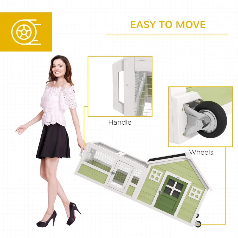 64 Inch Rabbit Hutch With Asphalt Roof, Handle, Wheels, Multicolo