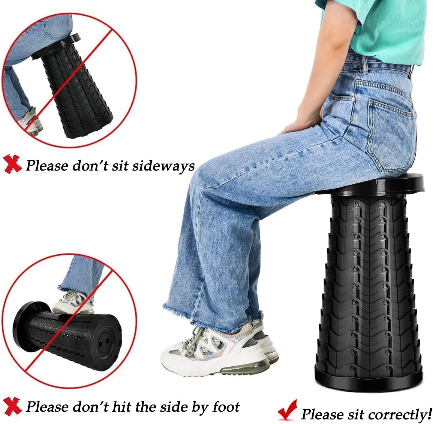 Folding Stool Portable Telescoping Seat Retractable Camping Adjustable UK — image 3
