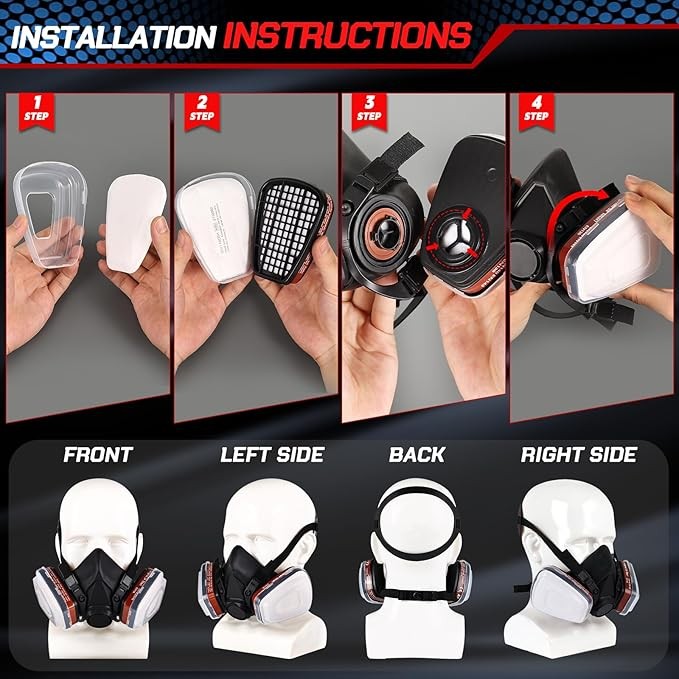 6001 Half-face Respirator, Gas Mask, Dust Mask, Painting Mask With Replaceable Filter — foto 4