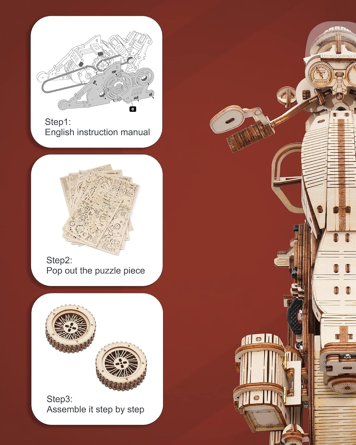 DIY Wooden Motorcycle Model Kit - 420 Pieces
