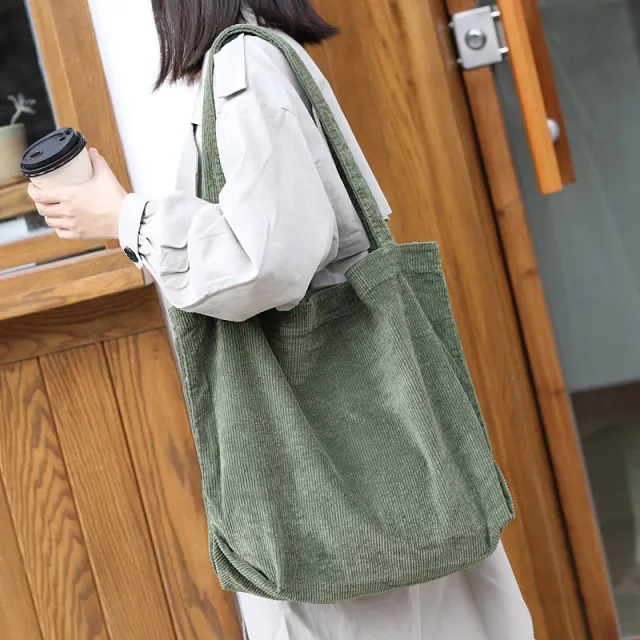 Corduroy Shoulder Bags Winter Fall Handbags Women Shopping Bags Green - Shop at LoveMi