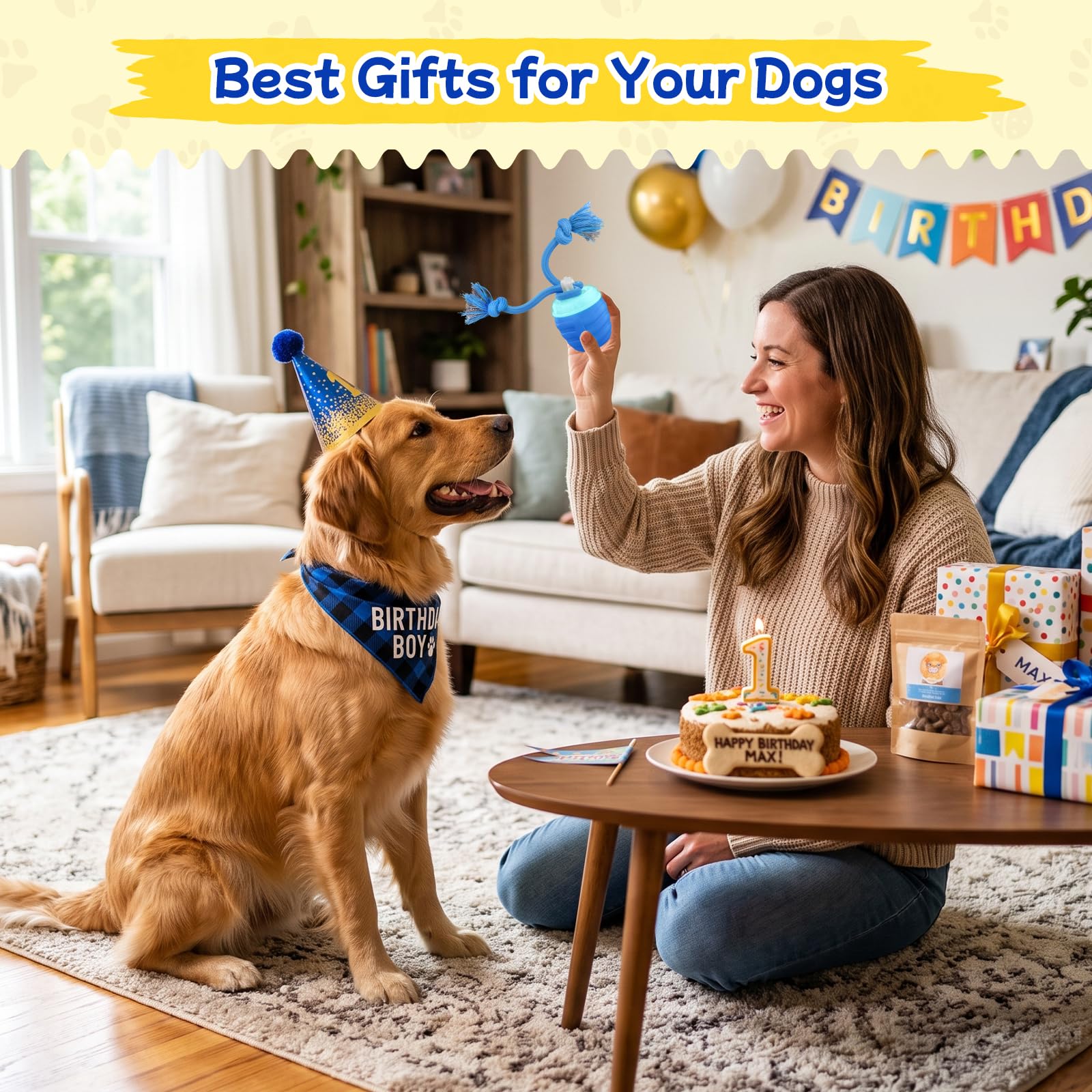 Interactive Dog Toys, Automatic Rolling Dogs Toy With Rope For Medium Large Dogs, Touch Activated Moving Dog Ball For Boredom 1