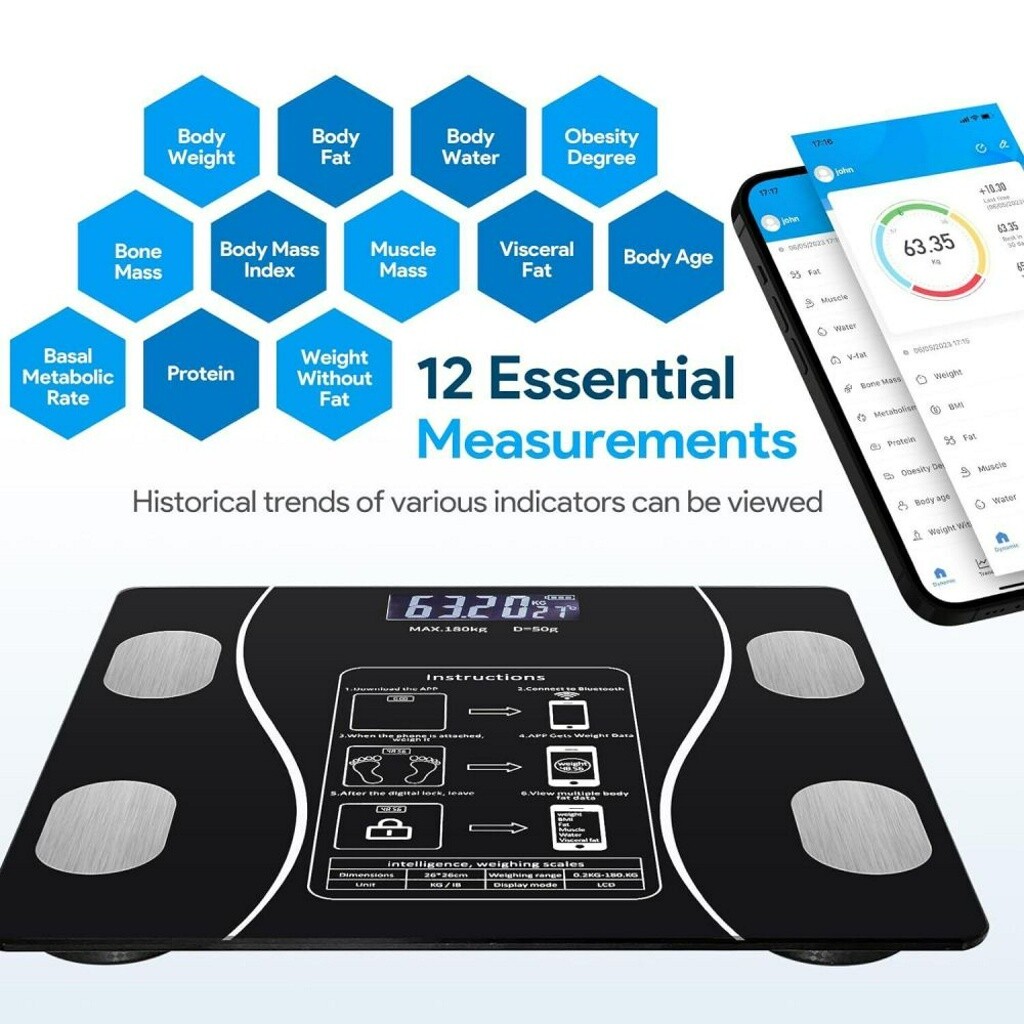 Scales Electronic 180KG Digital Bathroom LCD Display Home Body Fat BMI Monitor 7