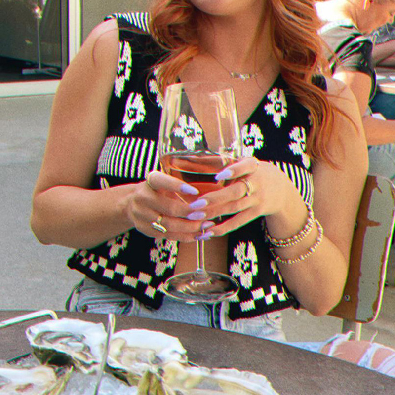 Fashion Floral Black-and-white Contrasting Split Wool Vest