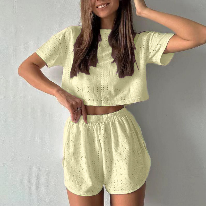 2Pcs Women’s Hollow Crop Top & Slit Shorts Set - Summer Casual Sport Outfit - Picture 16 of 16