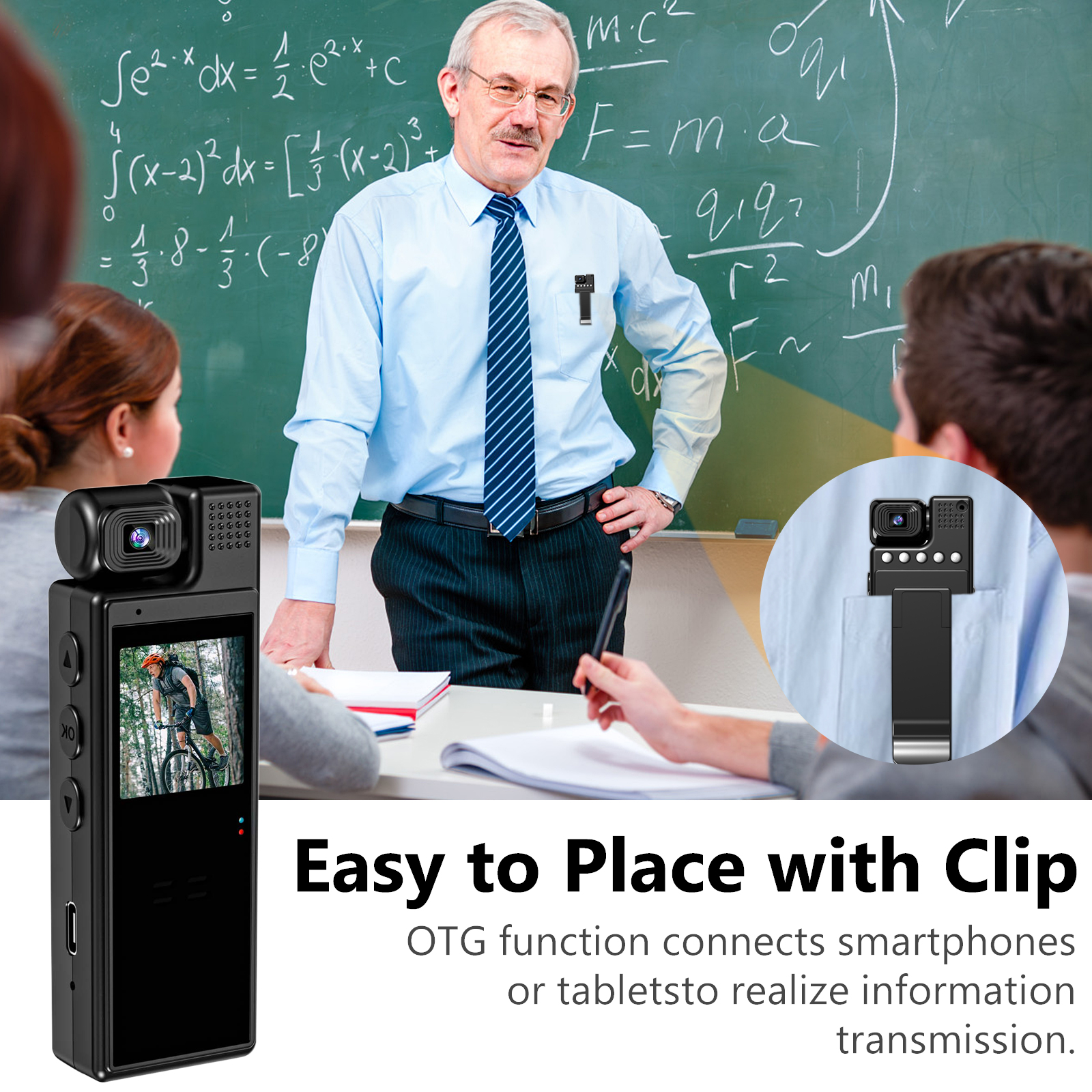 1080P HD Body Camera With Rotatable Lens, Portable Meeting Recorder With Screen & Clip, Wearable Video Recorder Supports TF Card For Law Enforcement & Conference