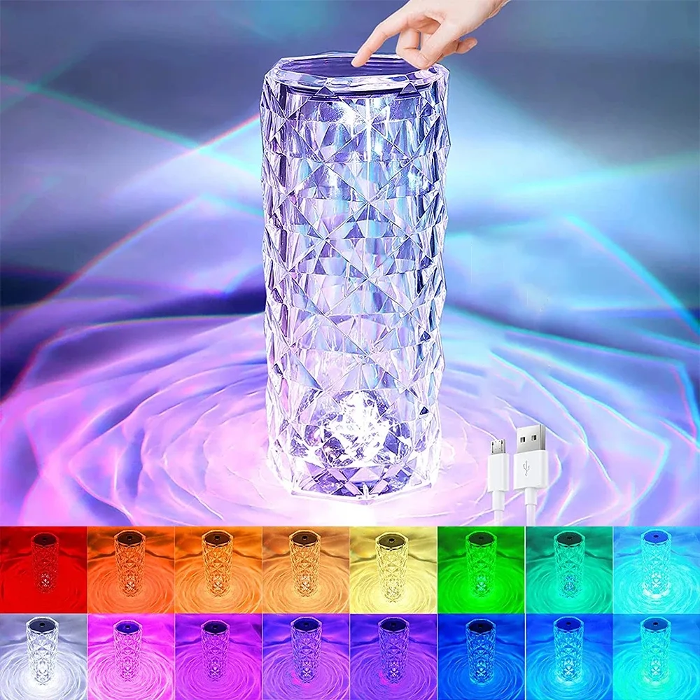 16 Colors LED Crystal Lamp Rose Light Touch Table