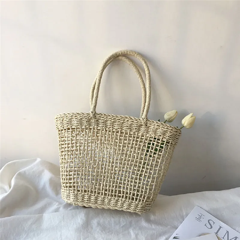 Fashion Simple Casual Hollow Straw Bag - Beige