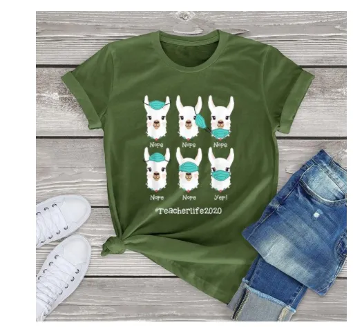 Short sleeved Printed Cotton T shirt Cross border Foreign Trade Green - Shop at LoveMi