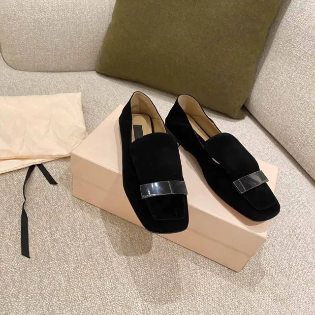 Square Toe Flat Single Shoes Step On Heel Two Wear Loafers Women Black - Shop at LoveMi