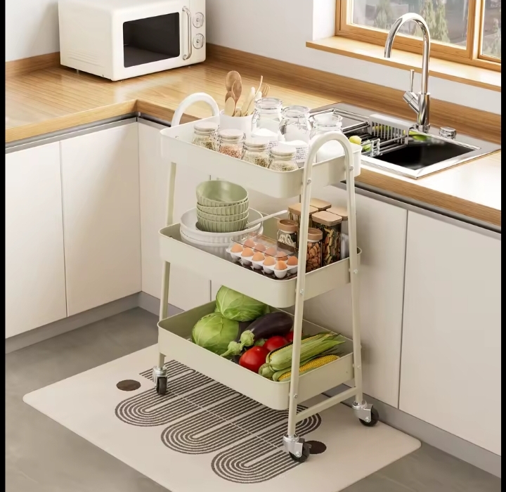 3 Tier Metal Storage Kitchen Cart With Lockable Wheels Mobile Shelving Unit Utility Rolling Organizer For Home Narrow Places 4