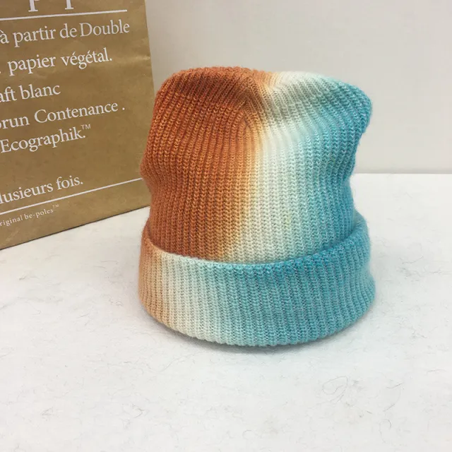 Tie Dyed Rabbit Hair Knitted Wool Hat Female Orange - Shop at LoveMi