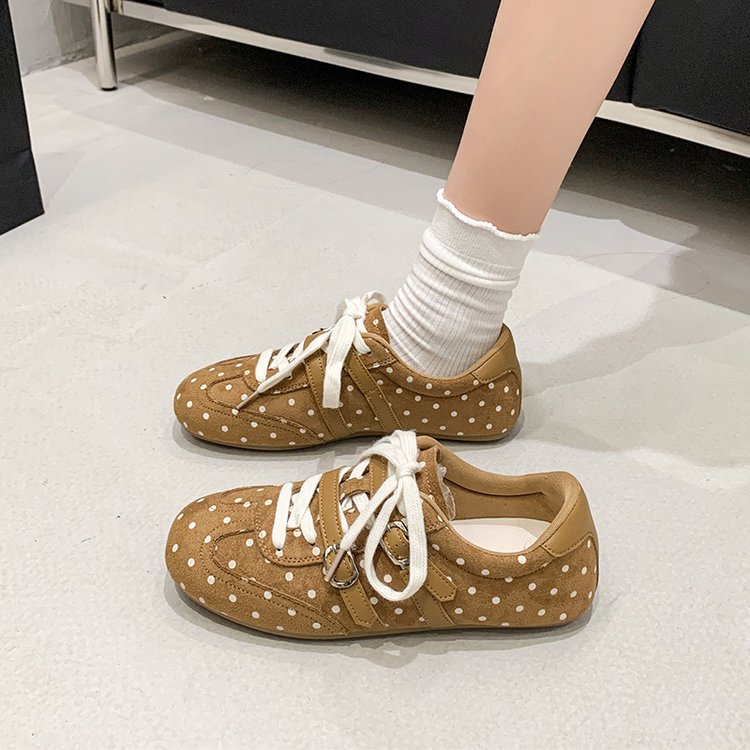 Women's Polka Dot Platform German Trainers, Double Strap Square Toe Flats Versatile Casual Sports Sneakers product image