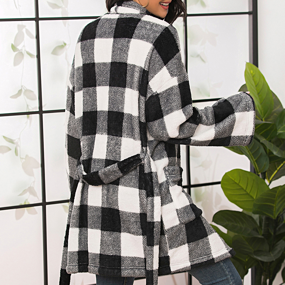 Casual Mid-length Strappy Waist PlaidWomen's Shirt Jacket