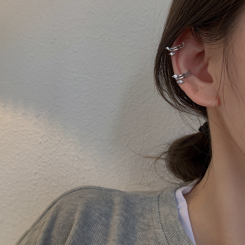 Sterling Silver Three-ring High-quality Non-pierced Ear Clip
