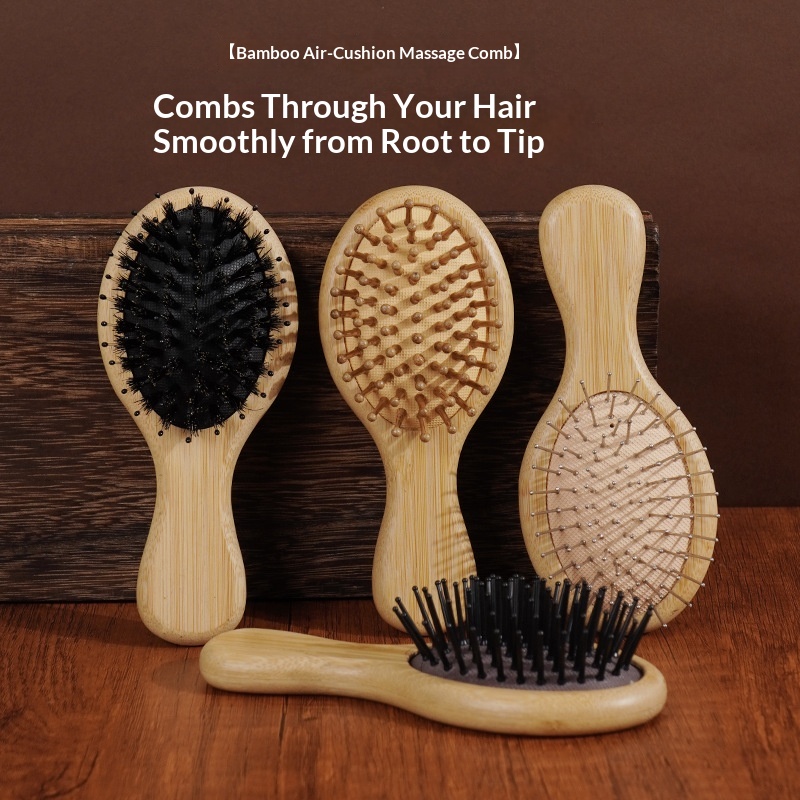 Factory Wholesale Bamboo Scalp Health Massage Air Cushion Comb Steel Needle Nylon Comb Tooth Smooth Hair Compact Portable Air Bag Comb