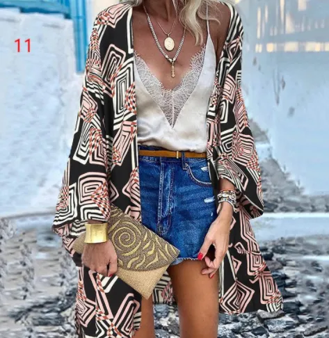 Casual Resort Doll Sleeve Cardigan Print Top Cardigan 11Color Xl - Shop at LoveMi