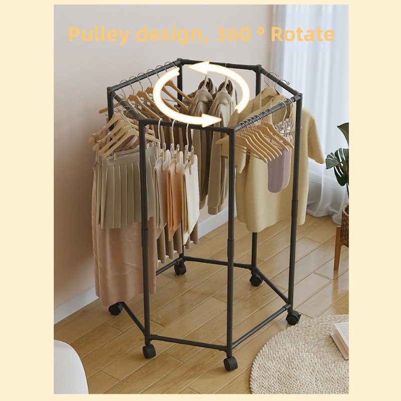 360 Degrees Rotating Rolling Garment Rack With Wheel Clothes Rail Stand Space — image 6