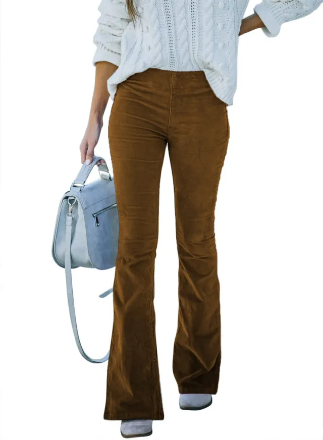 Ins Corduroy High Waist Flared Pants Fashion Casual Slim Solid Color Trousers Autumn And Winter Women's Clothing Red - Shop at LoveMi