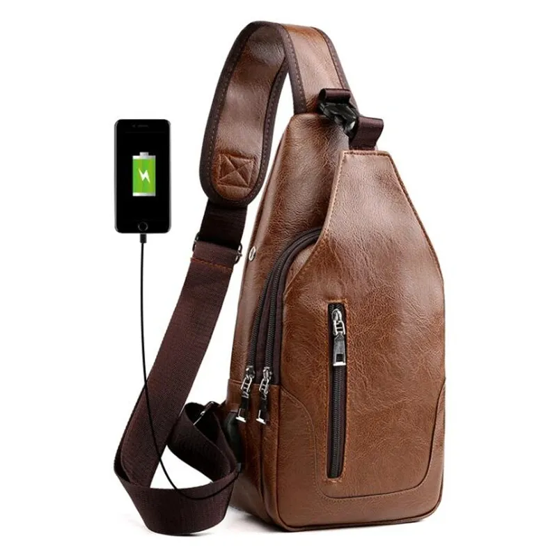 Luxury Brand Messenger Bag Leather Men Chest