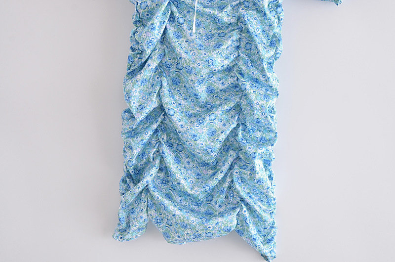 Bow Tie Square Neck Floral Puff Sleeve Dress