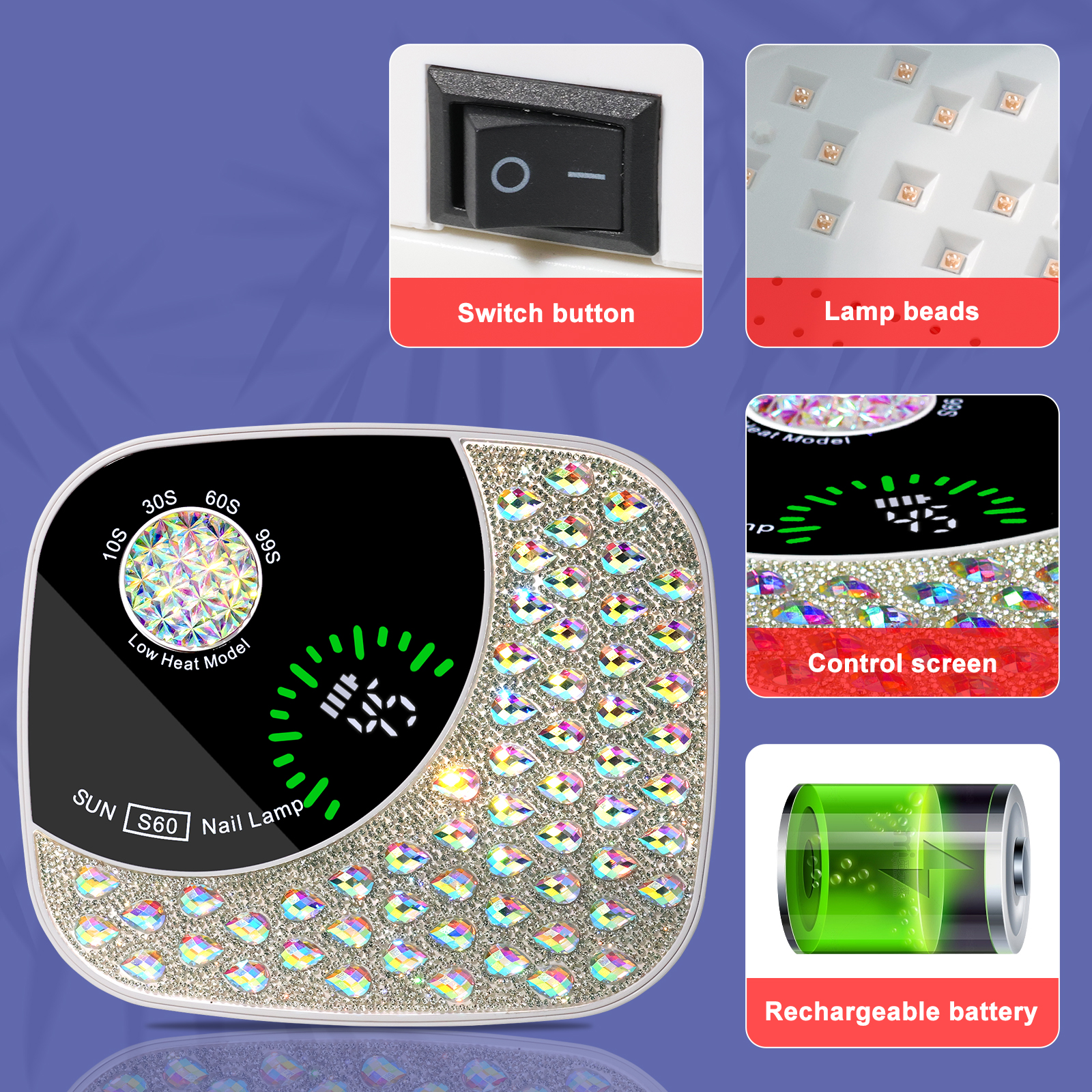 Professional UV LED Nail Lamp For Gel Nails, Cordless Nail Lamp Rechargeable Nail Dryer For Gel Polish, UV Curing Light With 4 Timer & Automatic Sensor, UV Light Lamp For Nail Art Salon At Home