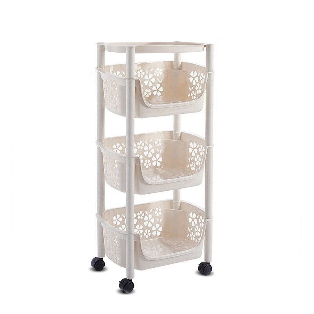 4 Tier Kitchen Basket Storage Trolley Organiser Fruit Vegetable Rack On Wheels — image 9