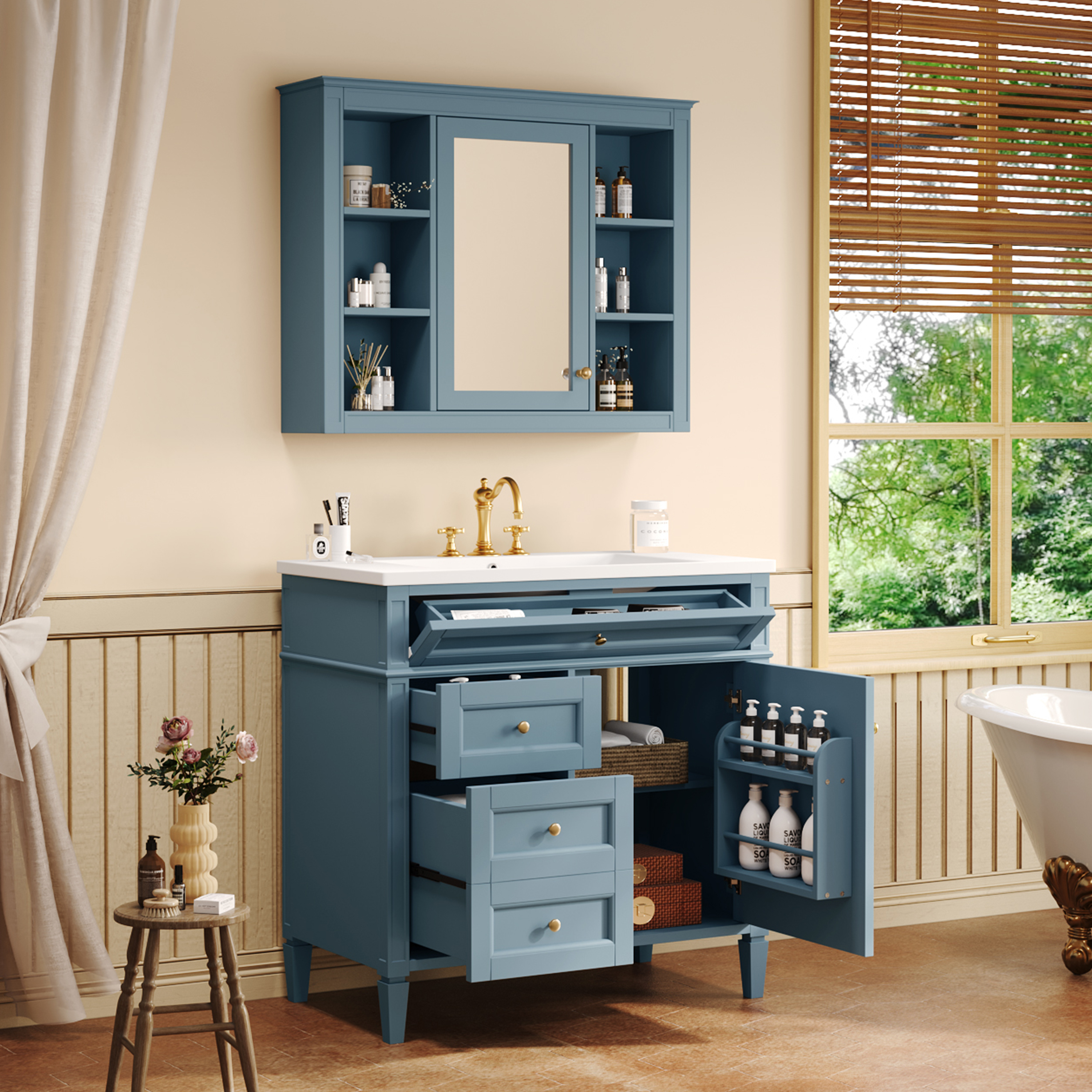 36'' Bathroom Vanity with  Medicine Cabinet, Modern Bathroom Storage Cabinet with 2 Soft Closing Doors, Single Sink Bathroom Vanity — foto 2