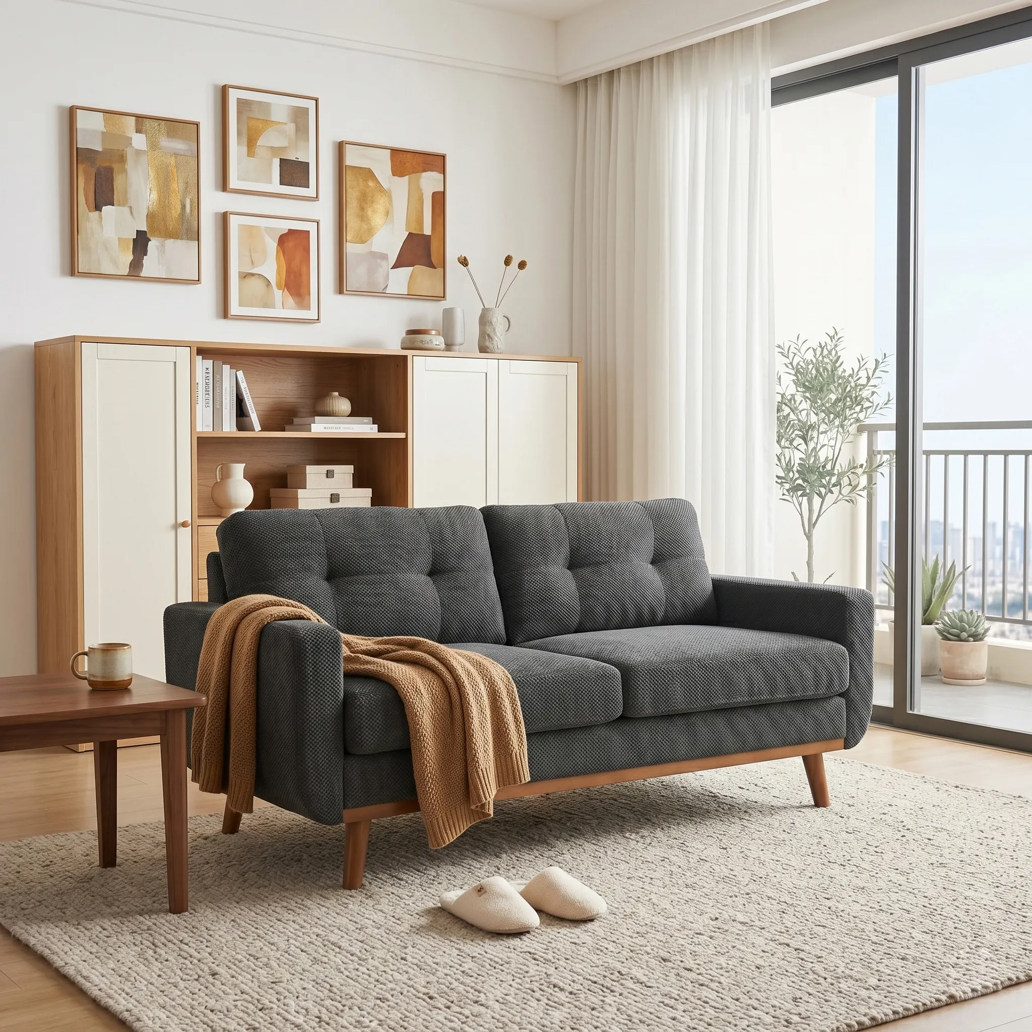 65-inch Modern Minimalist Two-Seater Sofa, featuring nubby
