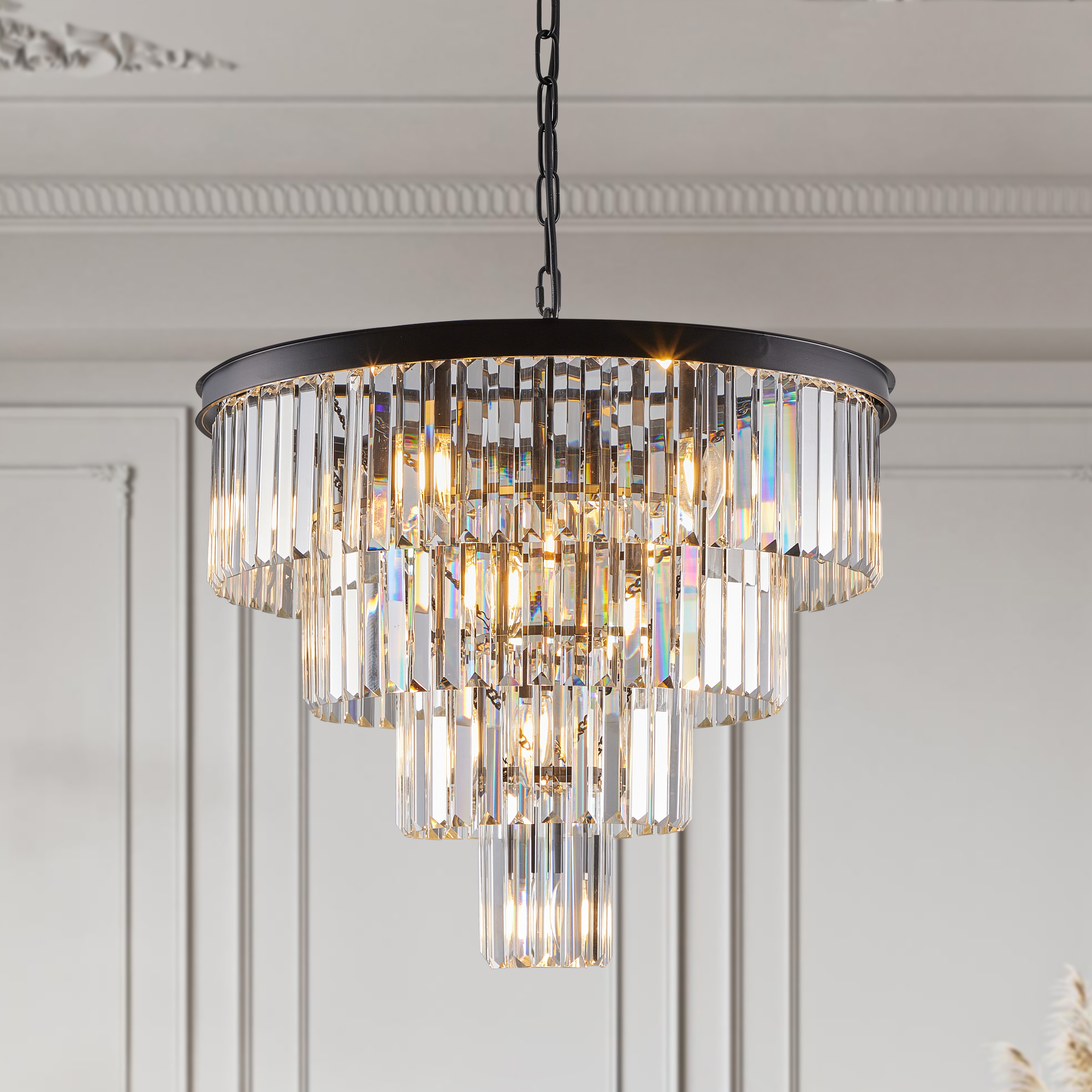 (Same as W1340P188542/L5007-600-B) 24" Contemporary Crystal Modern Chandeliers Crystal Ceiling Chandelier 4 Tier Black Chandelier Lighting for Dining Room Living Room Bedroom (Bulbs Not included) — foto 8