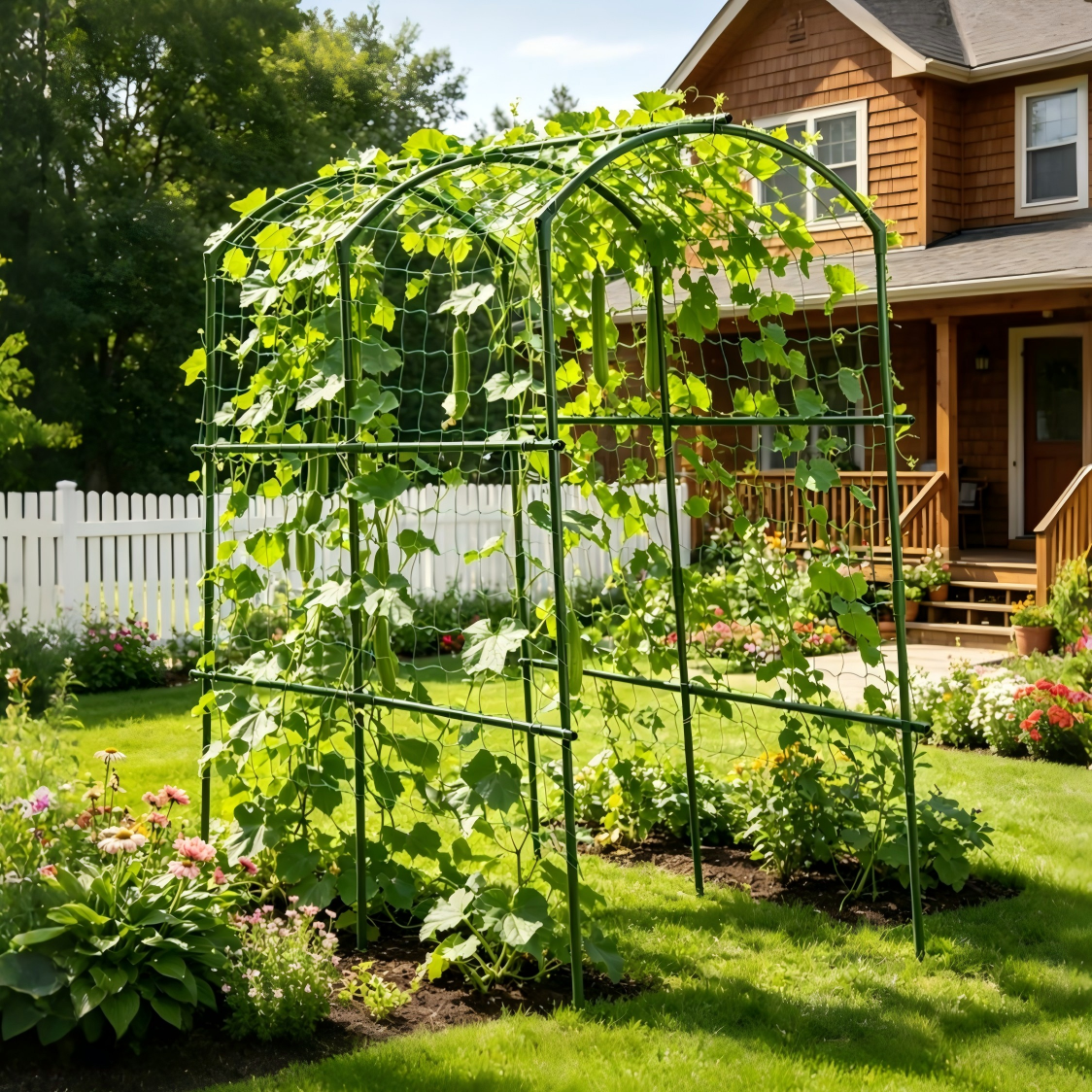 Heavy Duty 20mm Large Diameter Metal Cucumber & Loofah Trellis, U-Shape Garden Arch for Raised Bed, Climbing Vegetable Plant Support — foto 7