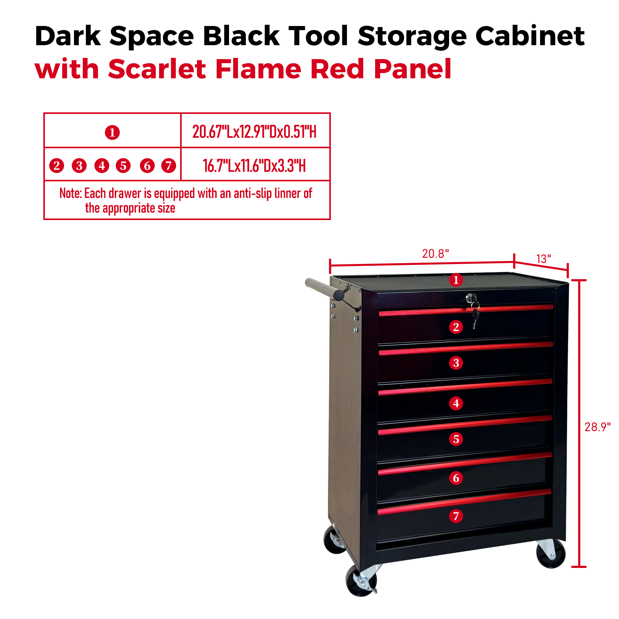 Rolling Metal Tool Chest with 6 Drawers, 20" 6-Drawer Tool Chest Cabinet with Ball Bearing Drawer Slides, Steel Tool Storage Box Organizer  -BLACK — foto 10