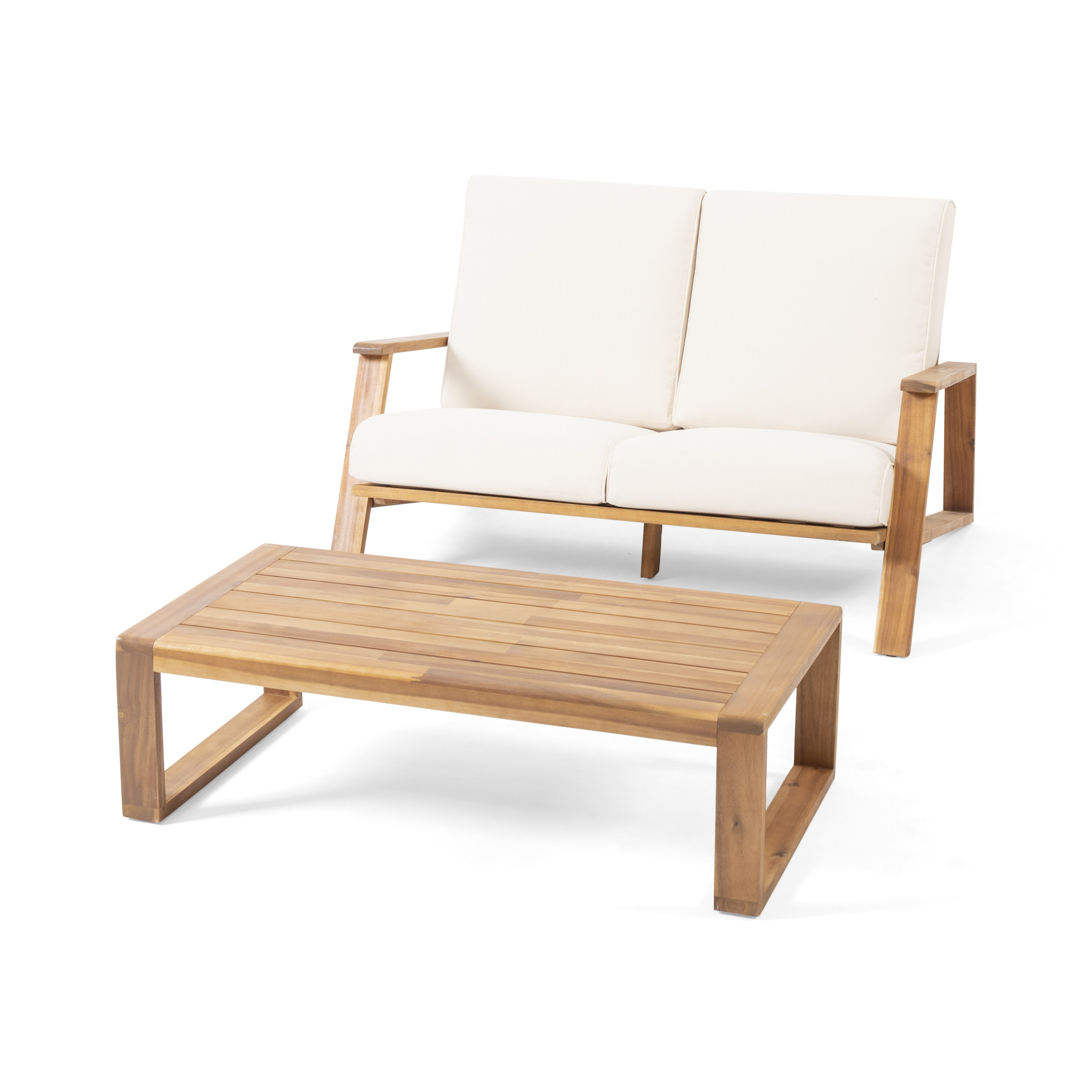 Acacia Wood Loveseat and Coffee Table, picture 3 of 5