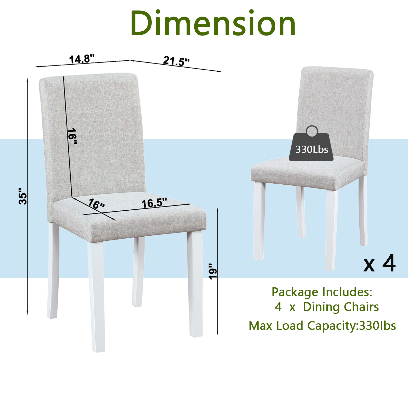 Dining Chairs Only, Dining Chairs set for 4, Kitchen Chair with Padded Seat, Side Chair for Dining Room, White & Gray 7