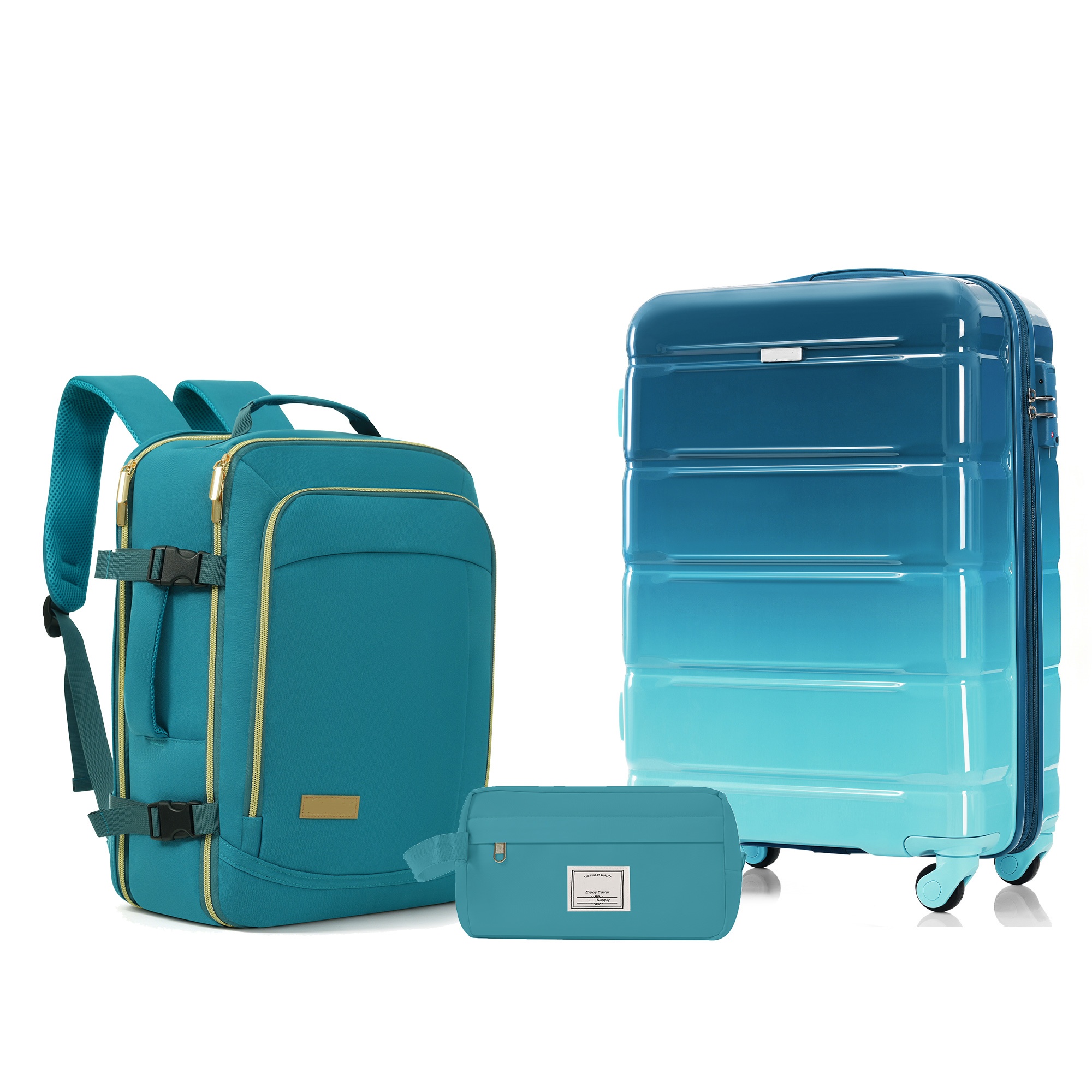 3-Piece Luggage Set  - 20in Checked Suitcase with TSA Lock Travel Duffel Bag Wet-Dry Toiletry Bag,blue