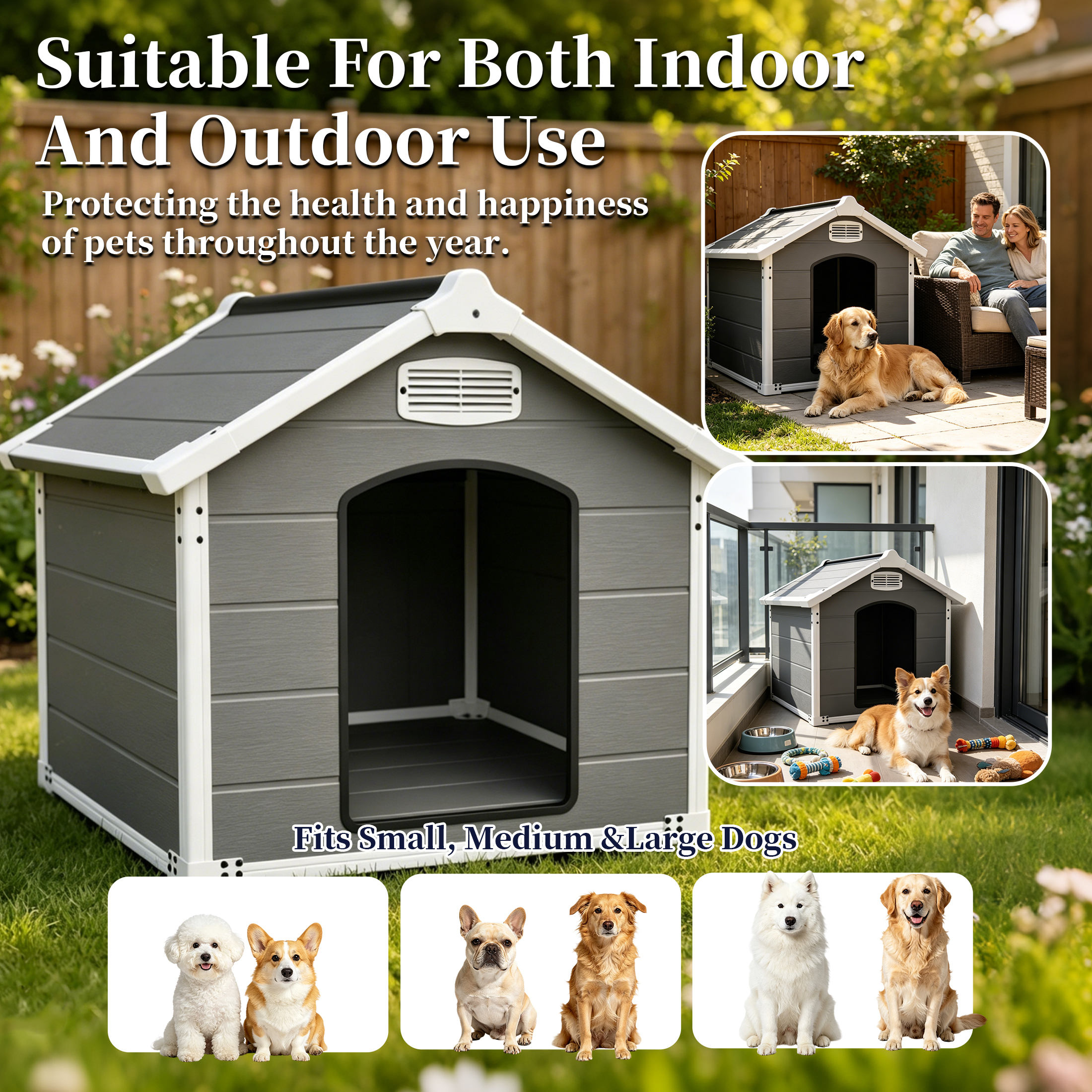 50.5" Large Dog House for Large Breeds, Outdoor Indoor Heavy Duty Pet House, Waterproof UV Protected, Scratch Resistant Double-Wall PP Board, Front & Rear Vents – Easy Clean & Washable — foto 6
