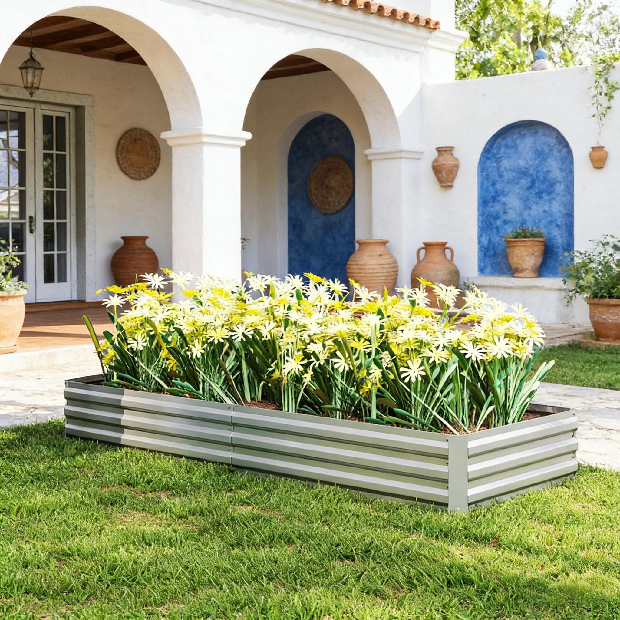 Flower Box,Plant Box,Garden Bed,Metal Raised Planter Box