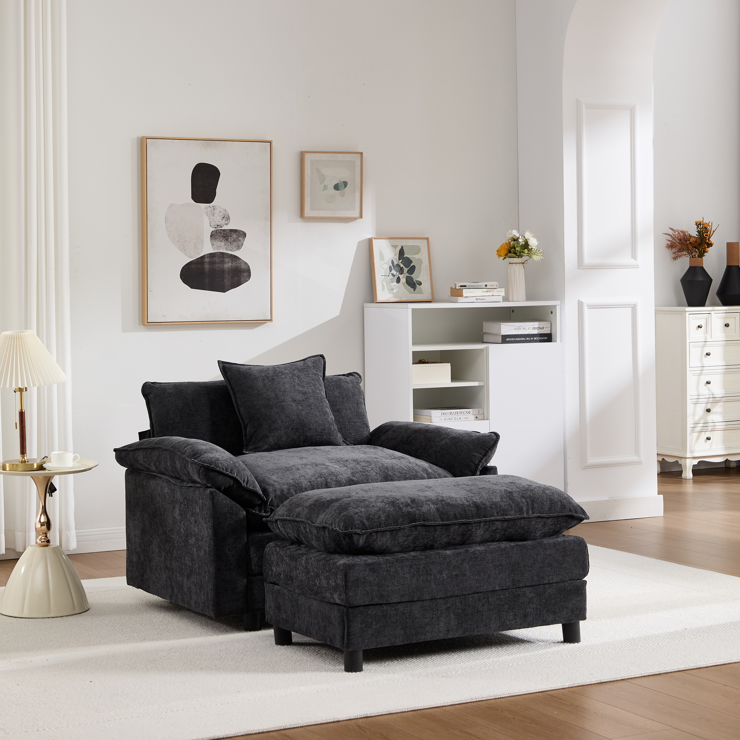 Chenille Accent Chair with Ottoman, picture 2 of 5