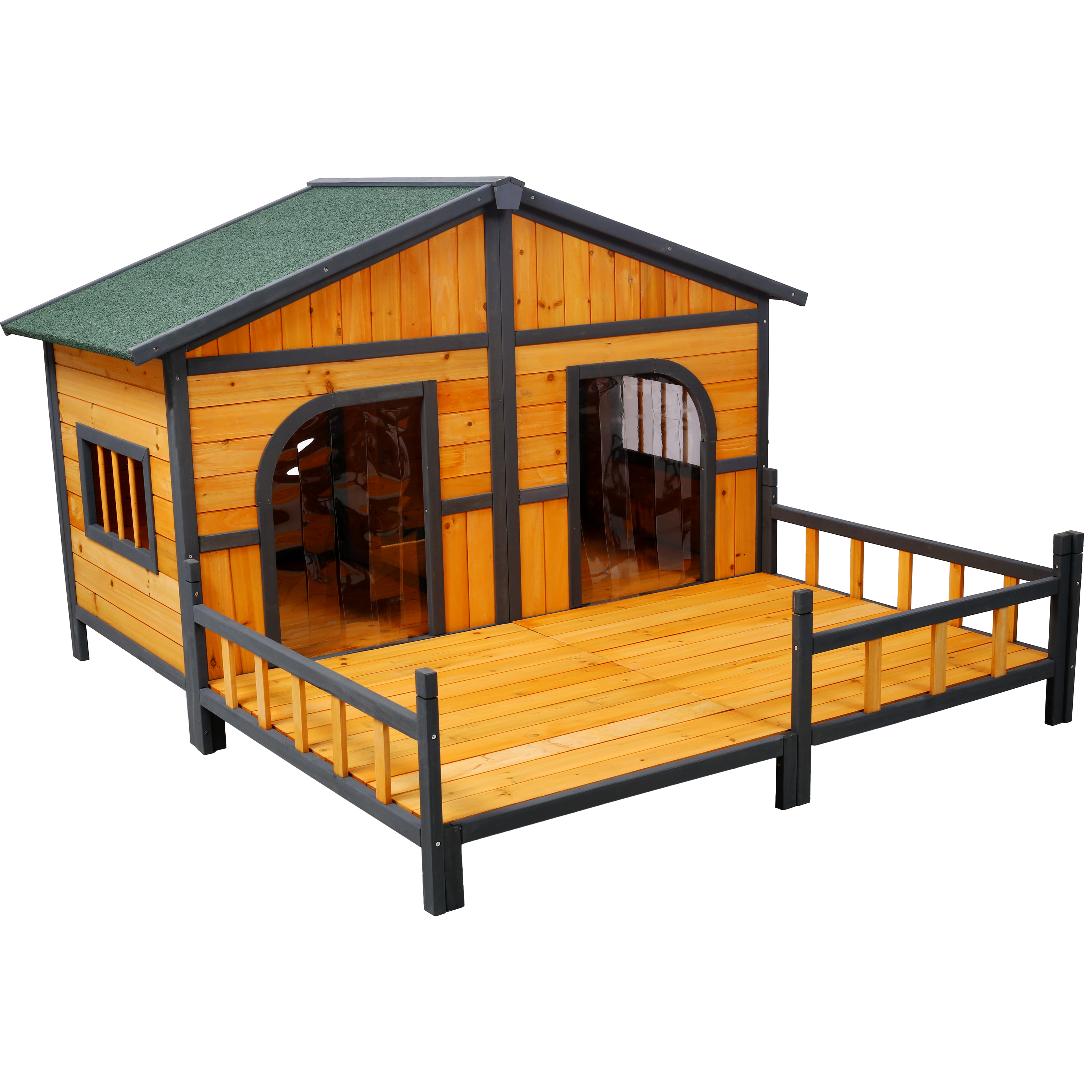 Wooden Large Dog House Outdoor Double XL Dog Kennel with Elevated Floor and Porch, Weatherproof Puppy Shelter for Small and Medium Breed Dogs, Natural — foto 4